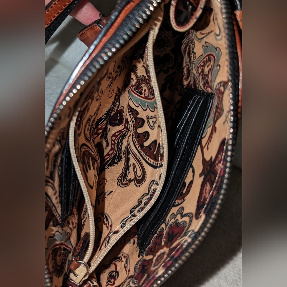 Brighton Small Brown Embossed Leather Multi Pocke… - image 8